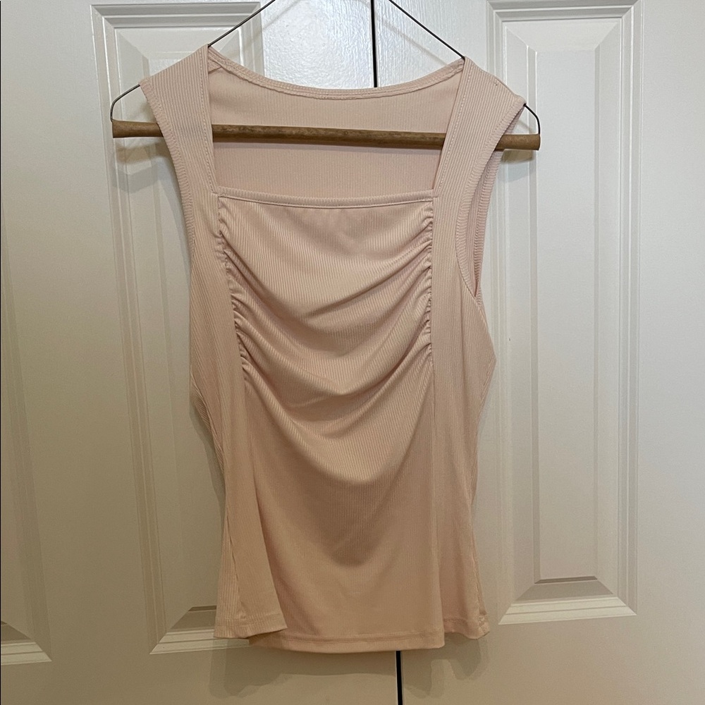 Beige Sleeveless Ruched Top